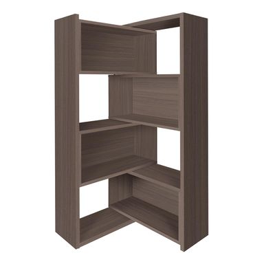 Expandable 3-in-1 Convertible Bookcase with Adjustable Width, Corner & Straight Shelf Design, 4-Tier Modern Storage Organizer, Space-Saving Wooden Bookshelf for Living Room, Bedroom Dark Brown 23.6" × 11.8" × 63.0"