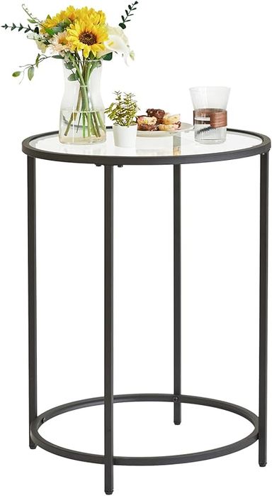 Amazon.com: YMYNY Round End Table, Tempered Glass Sofa Side Table, Coffee Table for Office Bedroom Living Room, Metal Frame, Modern Decor, 19.7D*18.5D*25.6''H, Black UHGD020B : Home & Kitchen