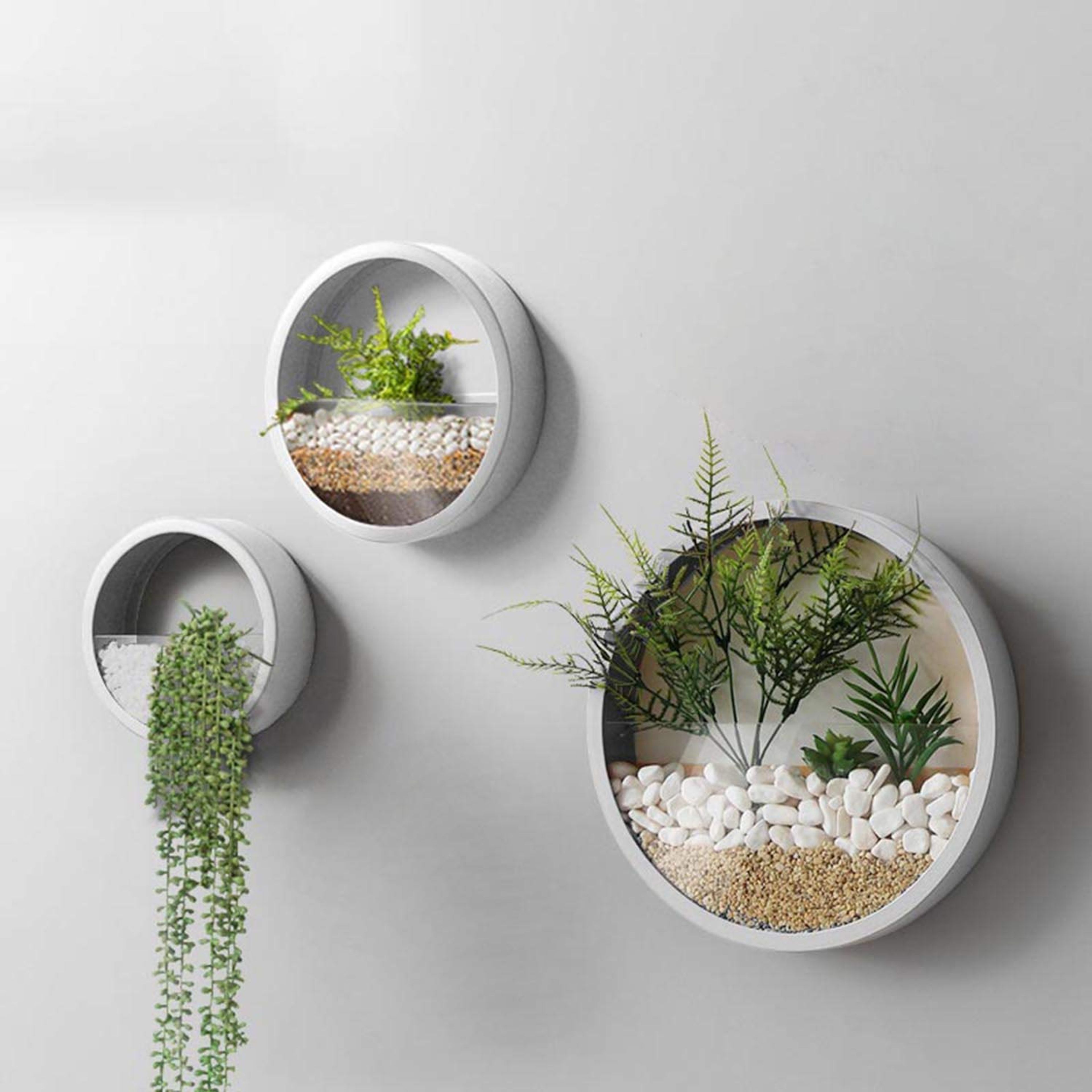 Modern White Glass Hanging Wall Planters Set of 3 for Succulents