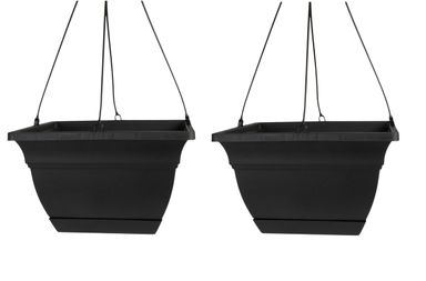 The HC Companies Eclipse Square Hanging Planter for Indoor Plants - Contemporary Hanging Plant Pot w/Attached Saucer - Lightweight & UV-Resistant Hanging Plant Holder (12" Black, Pack of 2)