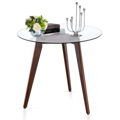 ivinta Round Glass Dining Table for 2-4 People, 31.5" Modern Circle Kitchen Table with Tempered Glass Top and Wood Legs for Kitchen, Dining Room, Living Room or Restaurant, RD80 (Dark Brown)