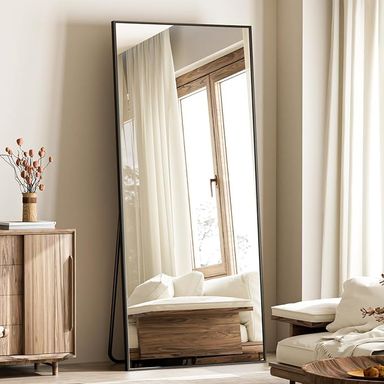 Amazon.com: Koonmi Large Mirrors, 65"x24" Full Length Mirror with Stand, Full Body Mirror with Aluminum Alloy Frame, Hanging or Leaning Against Wall Floor Standing Mirrors for Bedroom Living Room, Black : Home & Kitchen