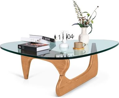Amazon.com: OTDMEL Noguchi Triangle Glass Coffee Table with Solid Wood Base, Vintage Clear Glass Top Modern Design for Living Room, Patio, Study, Light Walnut : Home & Kitchen