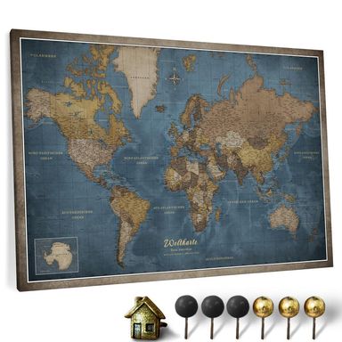 Canvas World Map with Cork Pin Board, German Lettering, Wall Decoration for All Rooms, Decorative Canvas Picture with World Map Motif (150 x 100 cm, Pattern 13) 150 x 100 cm Pattern 13 German