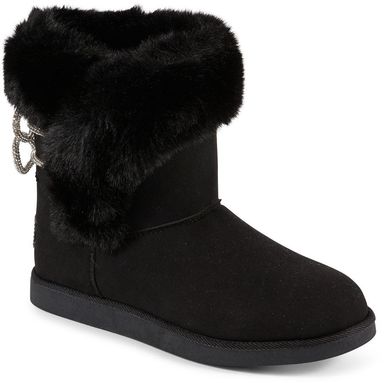 Juicy Couture Women's Slip On Winter Snow Boots Warm & Insulated Fur Lining Comfortable Fashion Booties 9 Black Stone