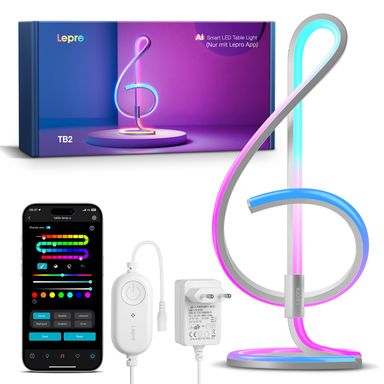 Lepro AI Smart Table Lamp TB2, AI Light Design Assistant, Music Sync/App Voice Control, LED Table Lamp, Dimmable Table Lamp, RGB + IC Technology, Compatible with Alexa/Google, No Remote Control Violinschlüssel