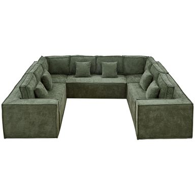 138'' Boneless Chenille U Shaped Couch, Oversized Modular Sectional 8 Seater Sofa, Modern Deep Seat Corner Cloud Compressed Couch, No Assembly Sleeper Sofa with Chaise for Living Room, Green 138''-8 Seats-U Shape Green