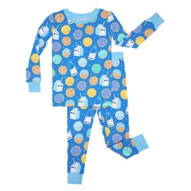 Little Sleepies Two-Piece Pajama Set for Boys & Girls, Soft Viscose from Bamboo Toddler Pajamas for Kids, Family Matching PJs 5-6 Years Blue Cookies & Milk