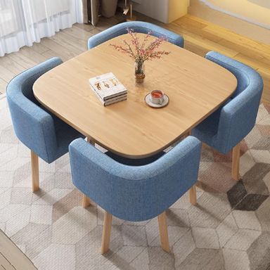 Round/Square Modern Dining Table Set,Round Conference Table Small Meeting Room Coffee Table Set 4,Kitchen Table Set For 4 For Living Room Dining Room,Modern Conference Table And 4 Chairs Set(Blue)