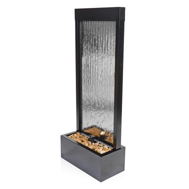 Alpine Corporation - Mirror Waterfall Fountain with Stones & Lights - Zen Indoor/Outdoor Decor for Office, Living Room, Patio, Entryway - 48 Inches (Silver)