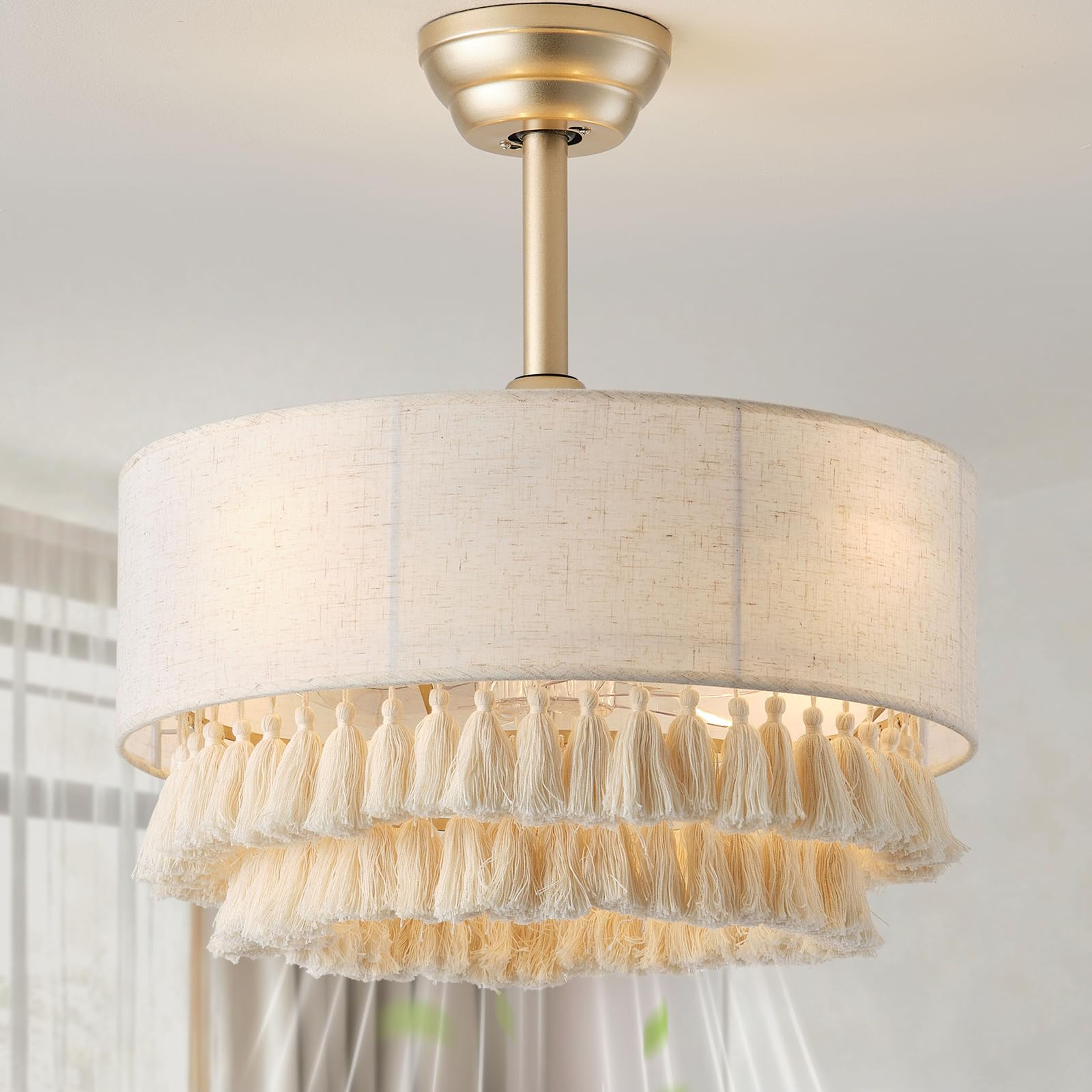 20" Gold Boho Fandelier Ceiling Fan with Light & Remote Control