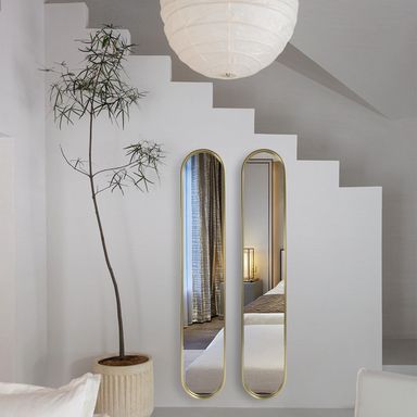 Gold Full Length Oval Mirror,Narrow Capsule Long Mirrors with Metal Frame for Entryway,Hallway,Living Room 44"X8"(2pcs) …