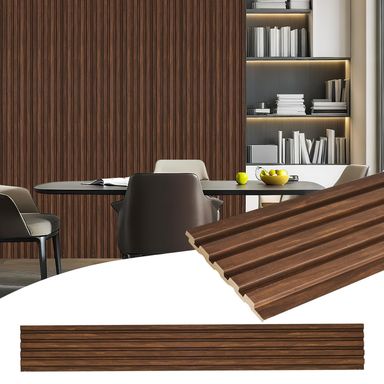 16-Pack 3D Slat Wall Panels, Easy-Install Soundproof Faux Wood Wall Panels, Modern Interior Décor for Living Room, Bedroom, Office, Walnut Finish, 48.2" x 6.3" 16-Pack Walnut