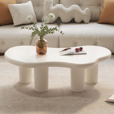 Guyii Cloud Coffee Table, Irregular Cream White Coffee Table with 4 Legs, Modern Center Table for Living Room, Indoor Tea Table, Easy Assembly Minimalist