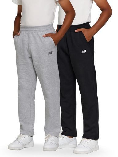 New Balance Boys Open Bottom Active Sweatpants – 2 Pack Soft Cotton Fleece Blend Pull-On Straight Leg Sweats, Sizes 4-20 Black/Grey 8