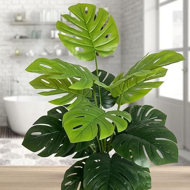 Amazon.com: SAJANDAS Set of 2 Artificial Monstera Deliciosa Plants in Pots, Fake Tropical Palm Tree with Greenery Leaves Stems, 28 Inch Artificial Cheese Plant for Home Bathroom, Office, Windowsill Decor : Home & Kitchen