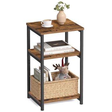 VASAGLE Side Table, Small End Table, Tall Nightstand for Living Room, Bedroom, Office, Bathroom, Rustic Brown and Classic Black ULET273B01 Rustic Brown + Classic Black