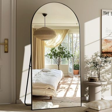 GLSLAND-30x71 inch Wall Mount Arched Full Length Mirror-Aluminum Alloy Frame High Definition-Full Body Mirror for Bedroom or Living Room,Black