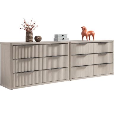 SICOTAS Dresser for Bedroom 6 Drawer Dressers & Chests of Drawers for Closet Long Large Modern TV Stand Set for Clothes Storage Fluted Wide Clothes Closet for Hallway Entryway (White Alder, 2 Pieces)