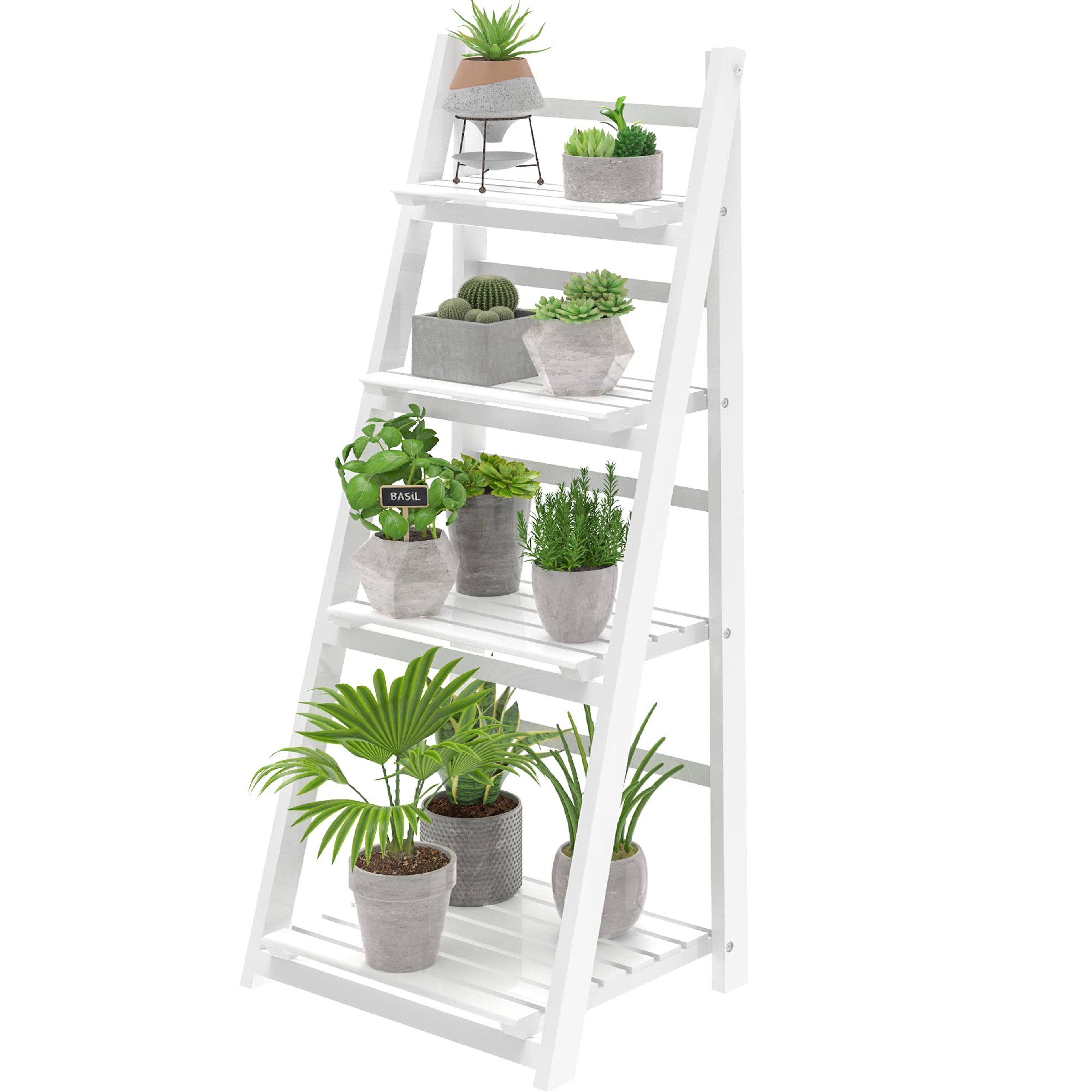 HOMIDEC 4 Tier Wooden Plant Stand - Indoor Ladder Shelf