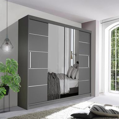 Spacious Bedroom Sliding Wardrobe - Sleek and Functional Design comes in White/Grey/Black/Oak and Width 150cm/180cm/203cm/250cm (Grey, 180cm) Grey 180cm