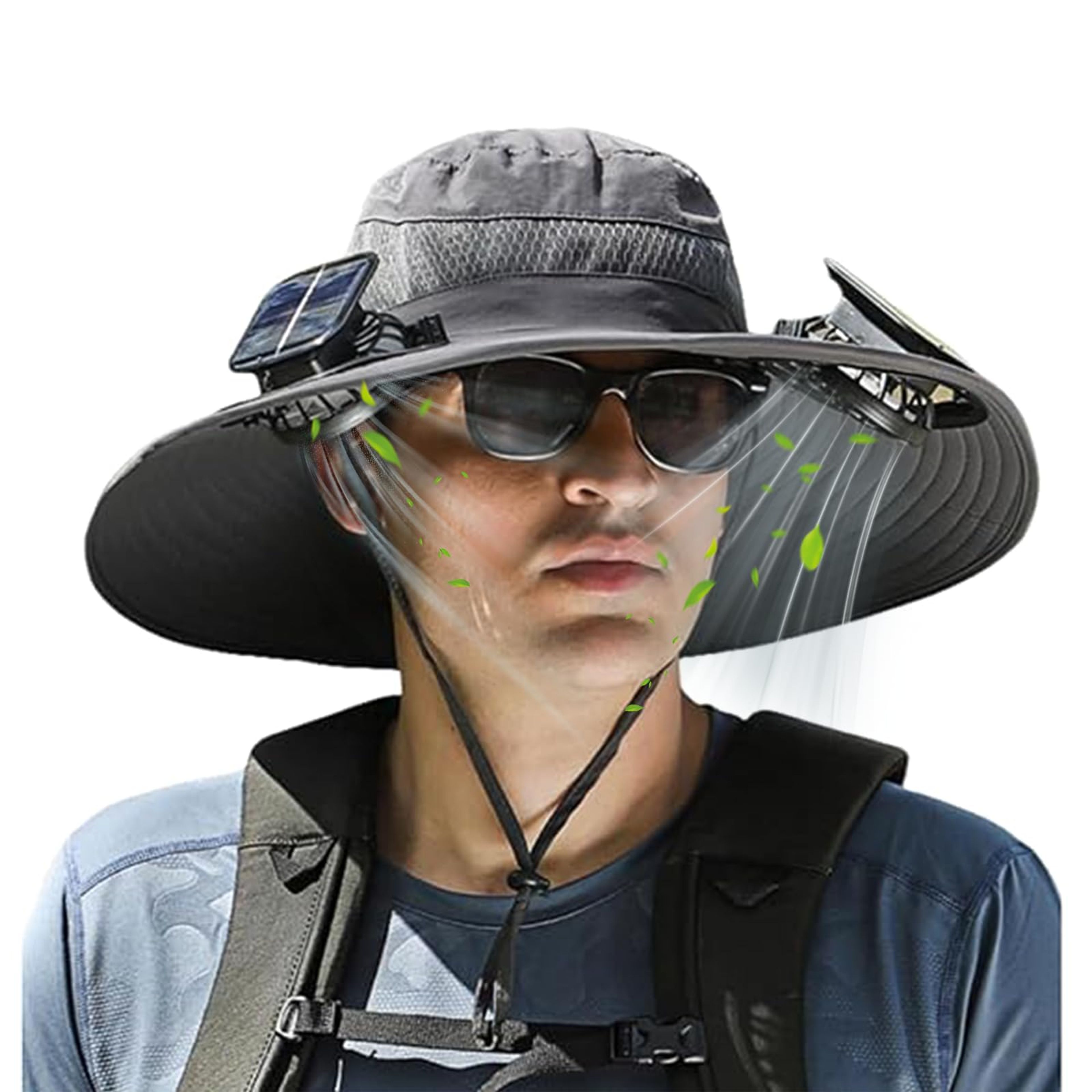 Solar Fan Hat - Wide Brim Outdoor Fishing Hat Grey