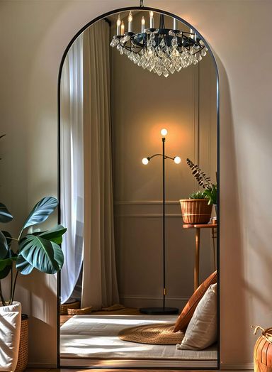 71x27 Inch Arched Floor Mirror - Full Length Black Standing Mirror for Bedroom, Living Room, Dressing - Tall Leaner Mirror with Arch Design, Wall or Free-Standing Decor