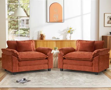 CDCASA Oversized Accent Chair, Chenille Comfy Cloud Sofa Chair with Large Seat and Upholstered Armrests, Modern Extra Wide Armchair Reading Chairs for Bedroom, Living Room,Set of 2,Terracotta Orange Terracotta 2 Chairs