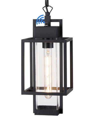 Outdoor Pendant Light, 16" Dusk to Dawn Exterior Chandelier Porch Hanging Light with Clear Glass, Modern Black Outdoor Hanging Lantern for Porchs Gazebo, OS-KY1006 Black 6.5" W-Clear Glass