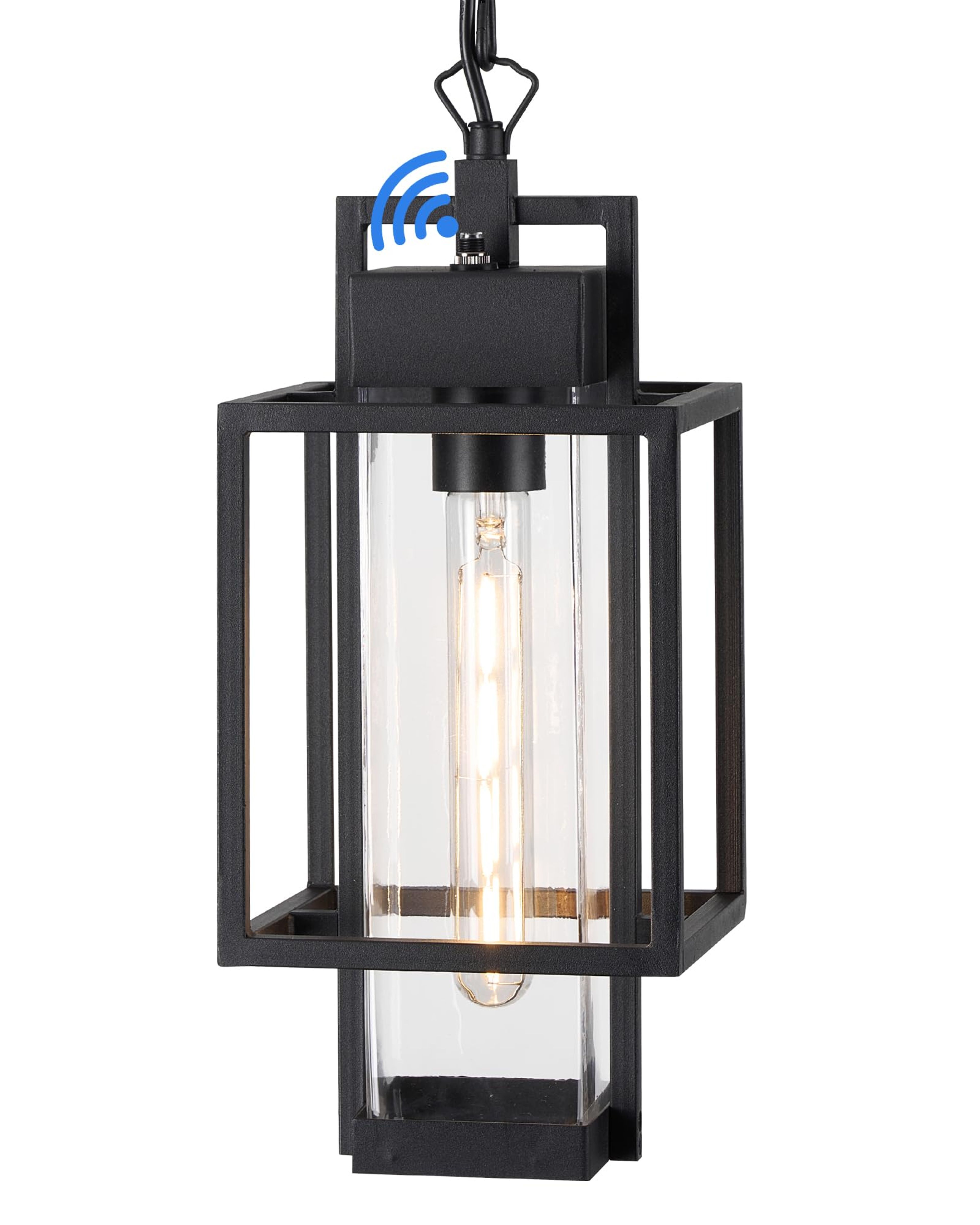Modern Black Dusk to Dawn Outdoor Pendant Light 16" Porch Chandelier