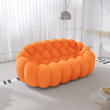 Bubble Couch, 78.74'' Curved Loveseat Couch, Memory Foam Bubble Sofa Round Lazy Floor Sofa, 3D Honeycomb Shape Curved Sofas for Living Room (Orange)