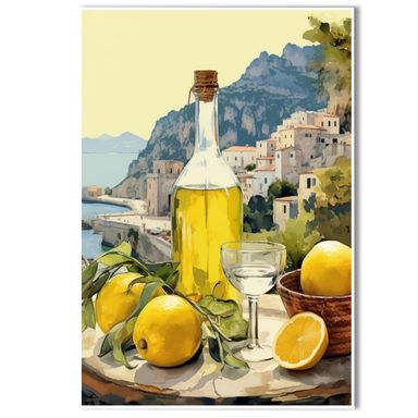 FWLBUGRA Italian Limoncello Wall Print Rustic Decor Perfect Housewarming Gift Amalfi Lemon Art Food and Drink Art Positano Coast Home Bathroom Bedroom Living Room Wall Decor Art Canvas Poster Print A11 12x16in Frameless