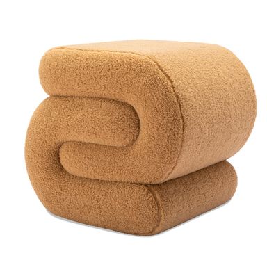 FOXHUNTER Modern Teddy Upholstered Ottoman, Comfortable Teddy Foot Stools, Exquisite End Table Pouf Stool Soft Shoe Stool, s Shape Ottoman for Makeup Room Living Room Bedroom Entrance (Coffee) Coffee Teddy