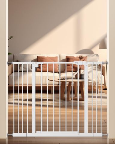 keny 29"-42.5" Baby Gate for Stairs, Auto Close Safety Dog Gate, Pressure Mounted Easy Walk Through Pet Gate for Doorways, Durable Stair Gate, 30" Tall, White White 29-42.5"Wide, 30"Tall