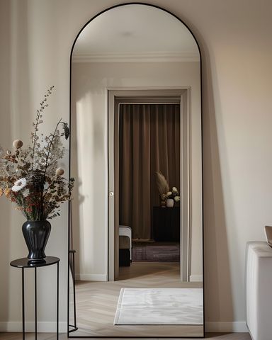 Full Length Mirror, 58"x18" Arched Floor Mirror Freestanding, Floor Standing Full Body Mirror with Stand for Bedroom, Hanging Mounted for Living Room Cloakroom, Black 58"L x 18"W Black