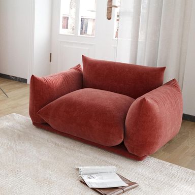 JACH Mid-Century Modern Comfy Sofa Couch with Thick Cushion, Chenille Single Accent Chair Deep Seat Couches, 50" Plush Sofas Furniture for Small Spaces Living Room Bedroom Office Apartment, Red