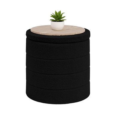 B FSOBEIIALEO Ottoman with Stroage, Round Sherpa Storage Ottoman Stool, Boucle Foot Rest 16.9"x16.9"x17.7"（Black 16.9x16.9x17.7 inches Black