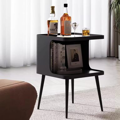 Metal Side Table,Modern end Table,Small nightstand,Bedside Table with Open Storage Shelf for Living Room Bedroom Small Space (Black)