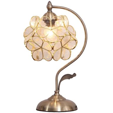 Bieye L10734 Tiffany Style Stained Glass Flower Petal Table Lamp with Brass Base for Home Décor (Clear, 8" Cherry Blossom) 8" Cherry Blossom Clear