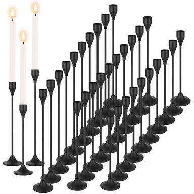 Mumufy 30 Pcs Candle Holders Taper Candlestick Metal Tall Candle Holders Table Centerpieces for Wedding Party Home Decorations, Fits 3/4'' Thick(Black) Matte Black