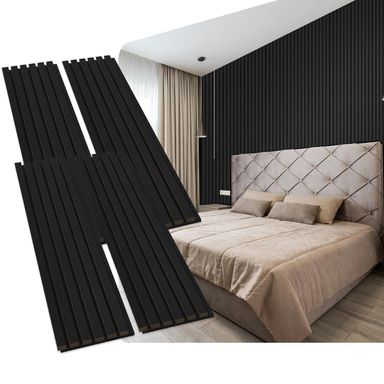 4-Piece Wood Slat Acoustic Panels for Noise Reduction and Stylish Decor, 3D Textured Panel for Ceiling and Wall (Black)