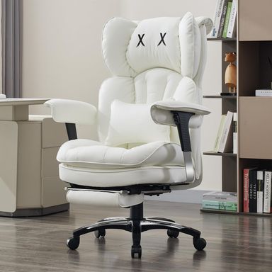 Efomao Big and Tall Office Chair, X-Embroidery PU Leather Home Chair, Adjustable High Back Computer Gaming Chair, 200kg Swivel Executive Office Chair with Footrest and Lumbar Support, White 3070ca White