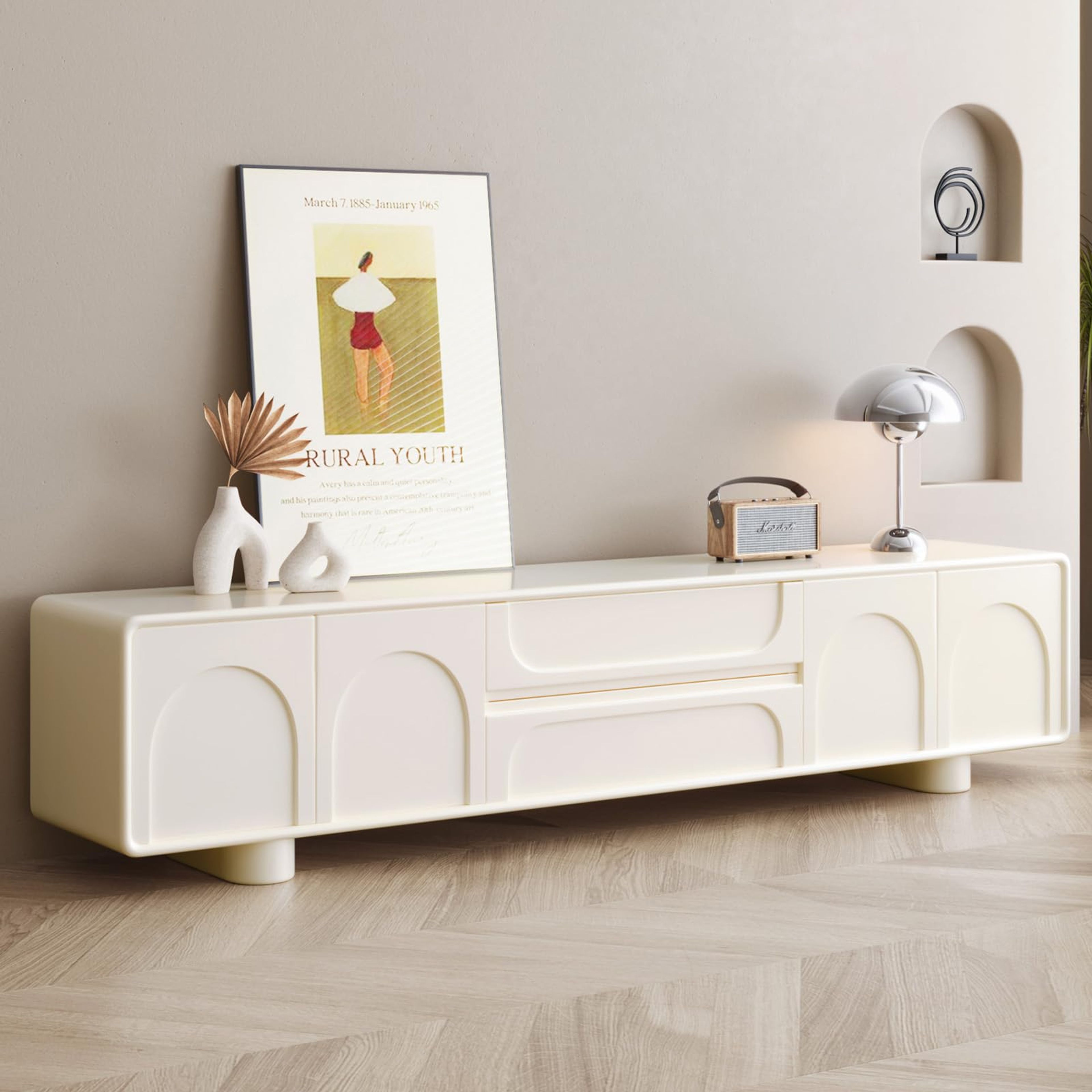 Modern 69" White TV Stand for 55-65" TVs - Storage Console