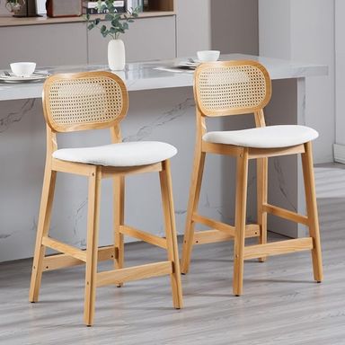 Amazon.com: ROCITY Rattan Counter Stools Set of 2 White Faux Leather Bar Stools Farmhouse Wooden Bar Stools Upholstered 26 Inch Kitchen Island Chairs Black Wood : Home & Kitchen