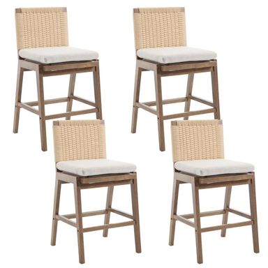 DUOMAY Modern Bar Stools Set of 4, 27" Counter Height Barstools with Woven Back, Linen Upholstered Kitchen Island Chair with Solid Wood Legs for Home Bar Coffee Shop, Beige Beige Set of 4