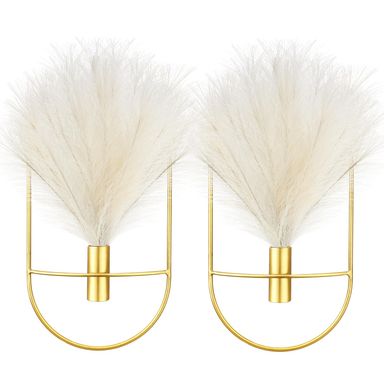 Peryiter 2 Pcs Boho Wall Decor Metal Gold Wall Art Hanging Planters with Artificial Pampas Modern Home Decor Display Art for Living Room Bedroom Bathroom(Oval)