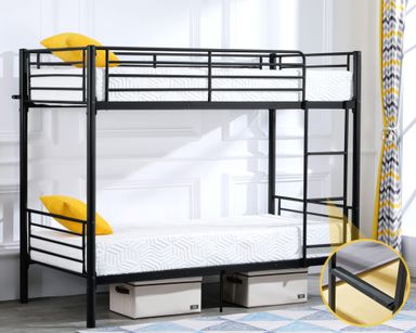 Bonnlo Bunk Bed Twin Over Twin for Kids/Teens/Adults Heavy Duty 2 Decker Bed with Flat Ladder and 13 inches High Guardrail, Metal Space Saver Bed with Stairs, Black