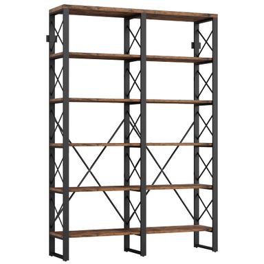 IRONCK Bookshelf Double Wide 6-Tier 76" H, Open Large Bookcase, Industrial Style Shelves, Wood and Metal Bookshelves for Home Office, Easy Assembly