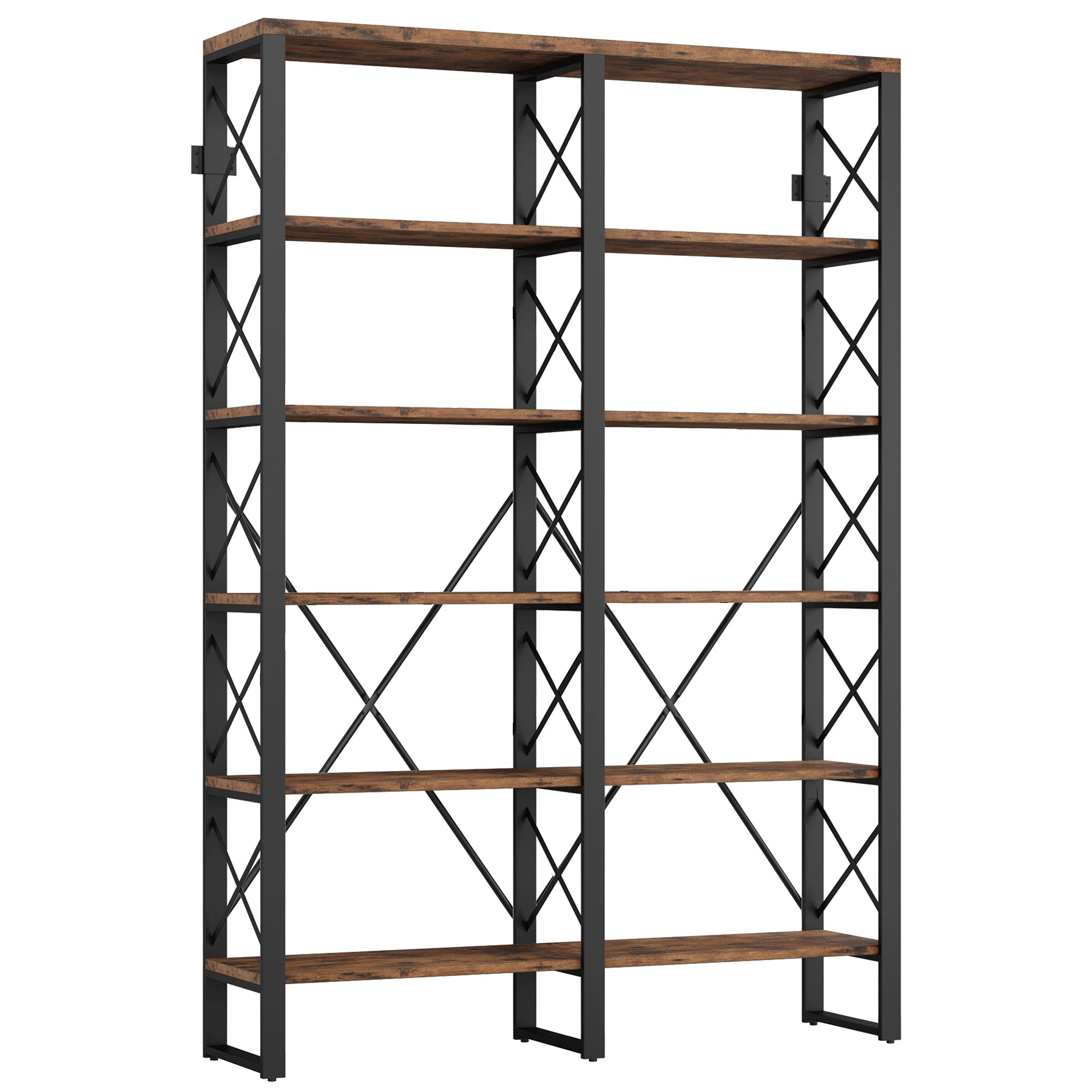IRONCK Double Wide 6-Tier Bookshelf, 76" Industrial Style