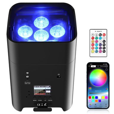 Battery Powered Uplights Rechargeable Par Can 6x18W RGBWA+UV LED Uplight 9600 mAh APP/Remote/DMX512 Control Stage Lights Uplighting Indoor for Wedding DJ Church Christmas Dance 1Pc